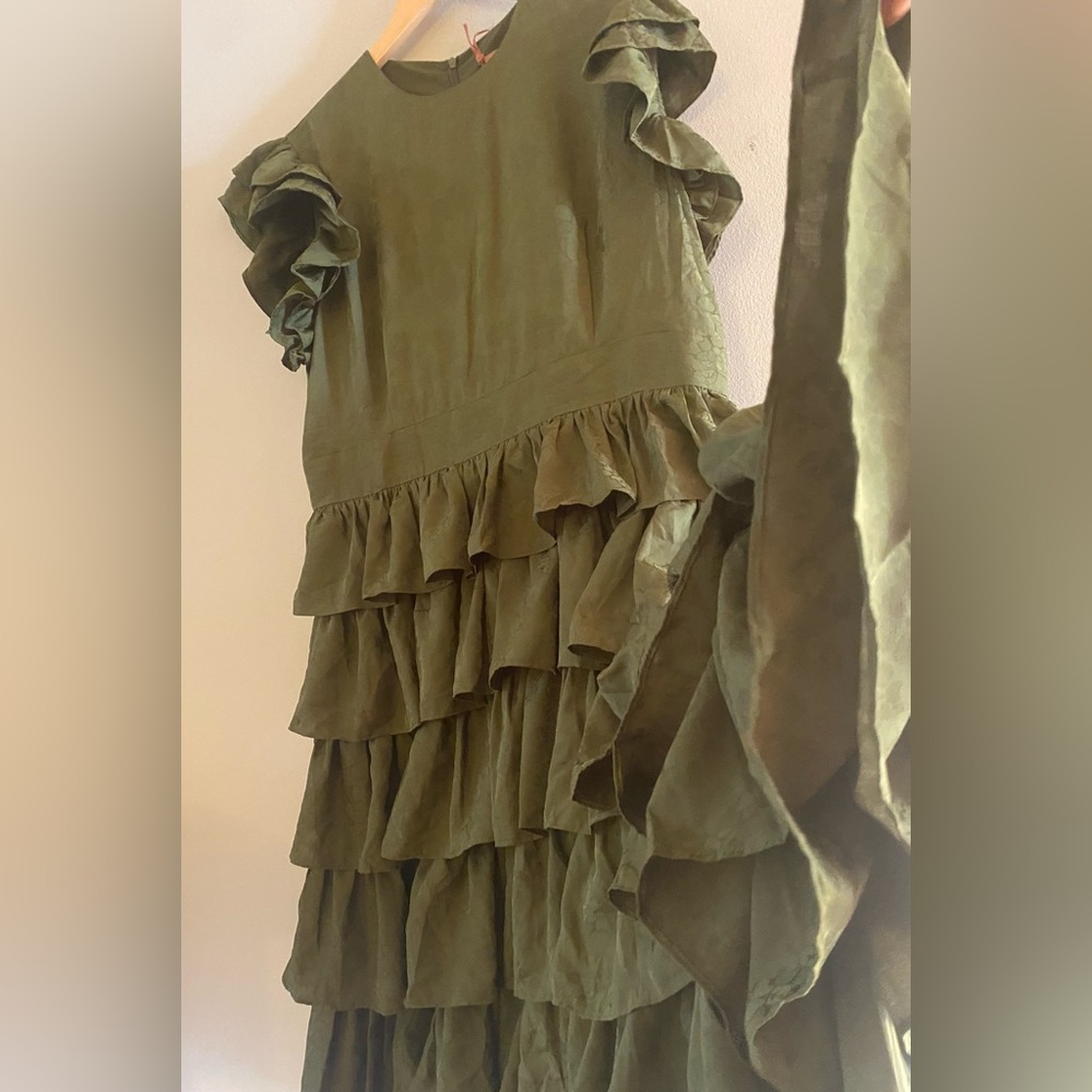 JessaKae Olive Green Tiered Ruffle Midi Dress - Picture 4 of 12